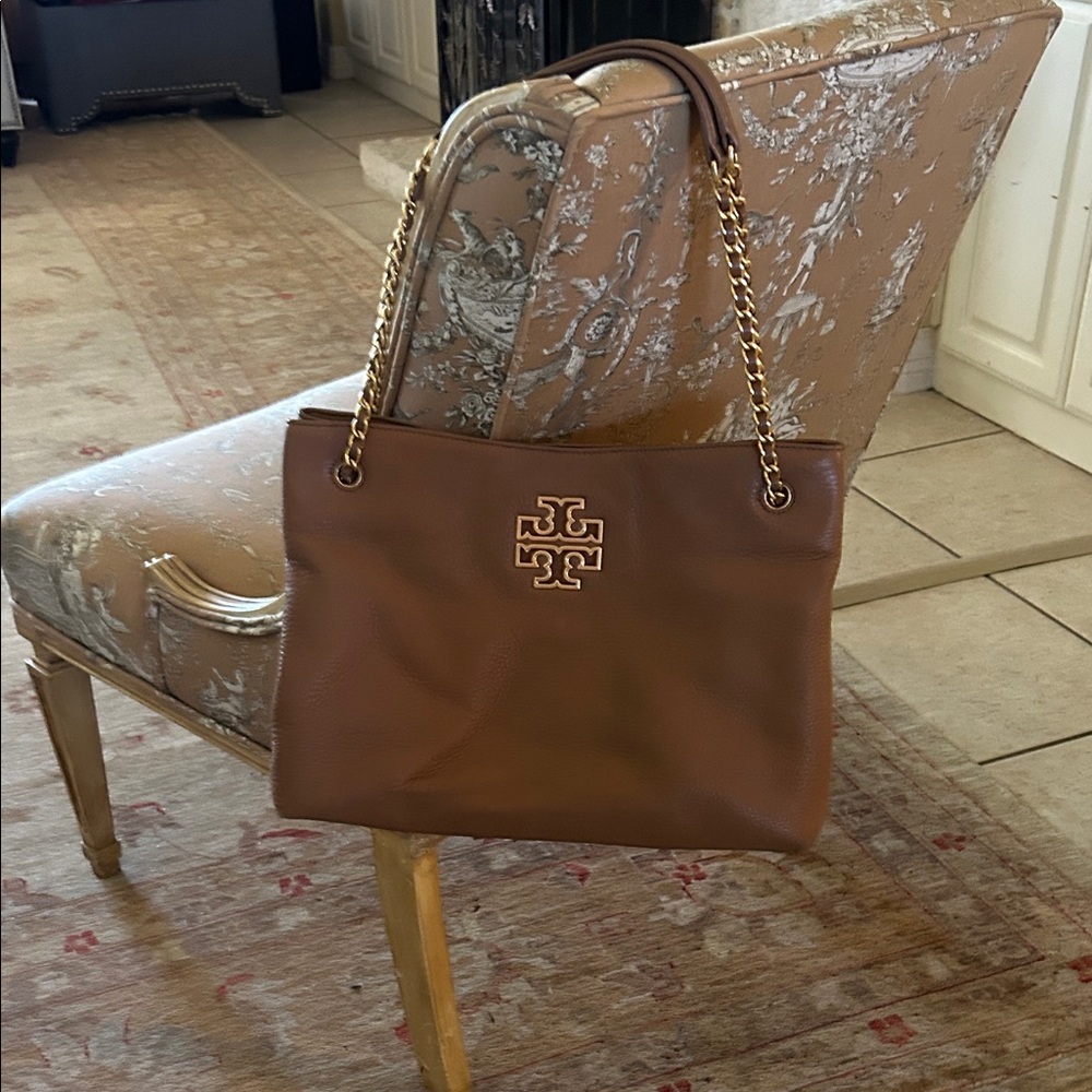 Tory Burch Brown Leather Shoulder Bag with Gold Accents